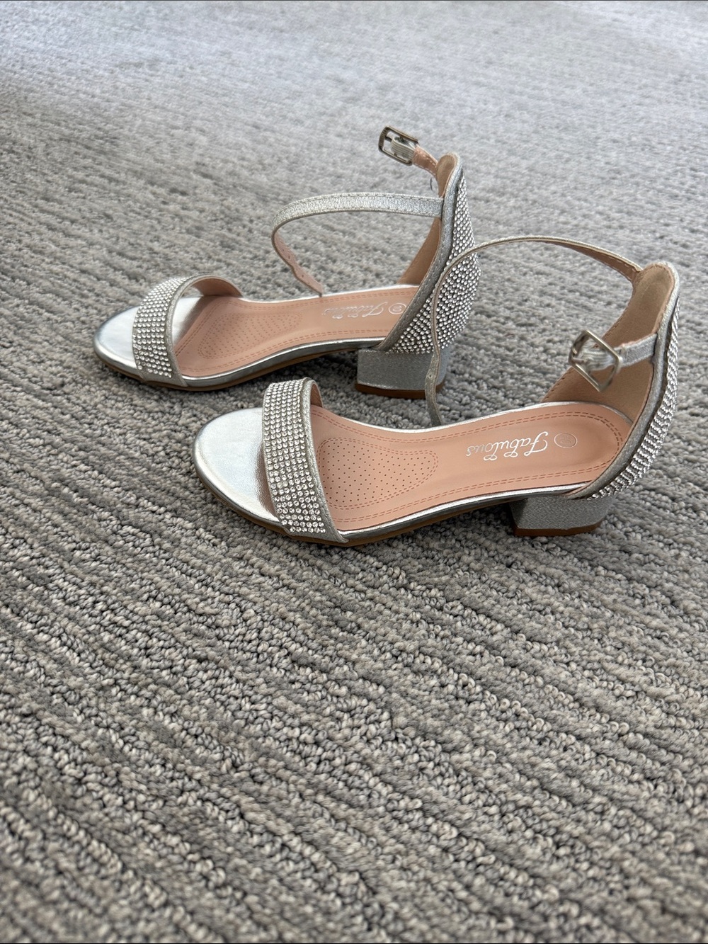 Girl’s Silver Rhinestone Block Heel Sandals